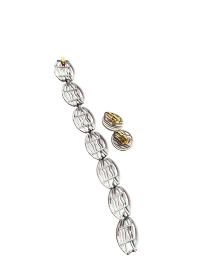 TRIFARI WHITE CLIP ONS & BRACELET