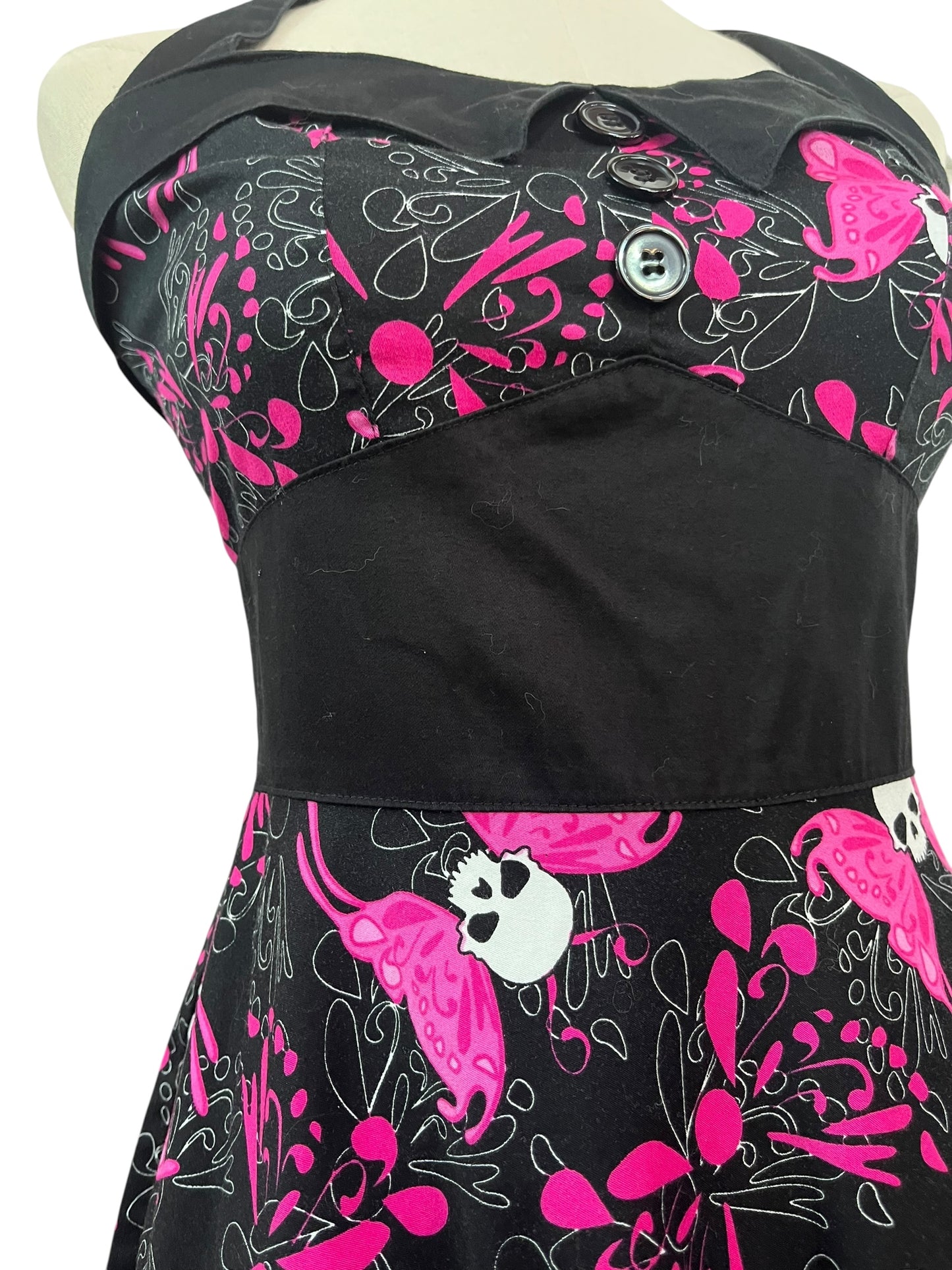 HELLBUNNY PINK BUTTERLY SKULL DRESS | 8