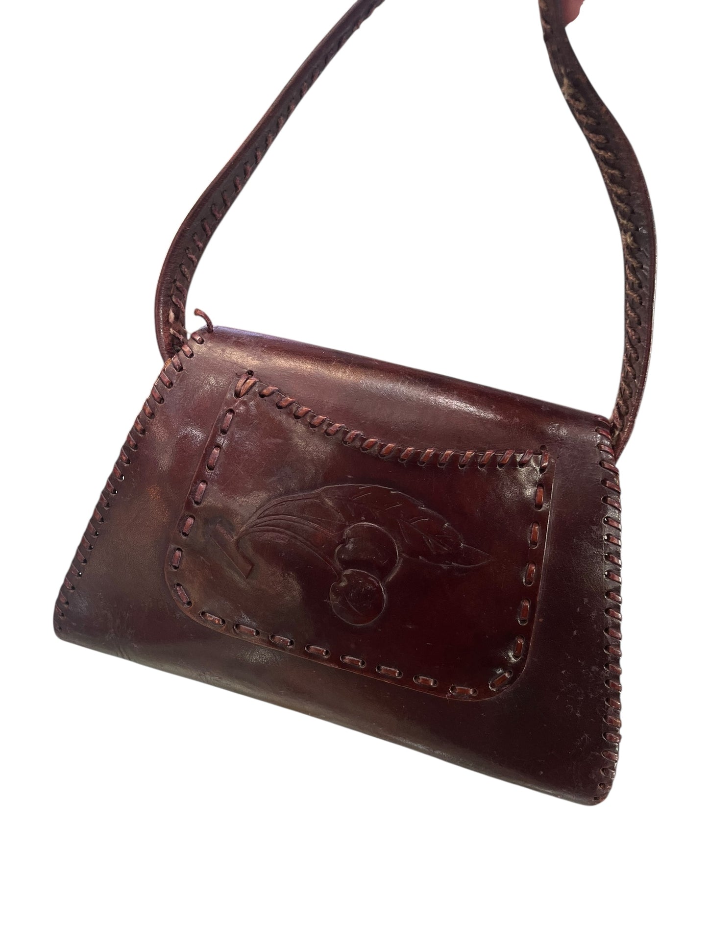BROWN CHERRY LEATHER HANDBAG