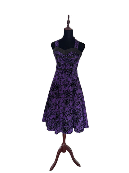 H&R PURPLE & BLACK VELOUR DRESS | 12
