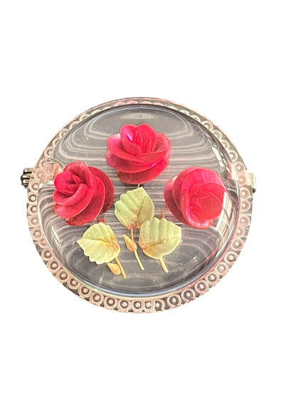 ROUND RED ROSE BROOCH