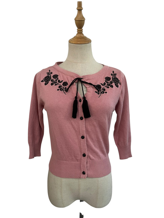 DUSKY PINK BLACK ROSE CARDIGAN SZ 10