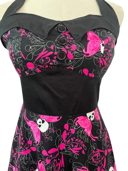 HELLBUNNY PINK BUTTERLY SKULL DRESS | 8