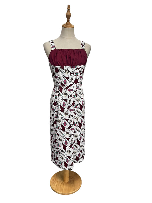 BURGUNDY CARD PRINT DRESS | 12