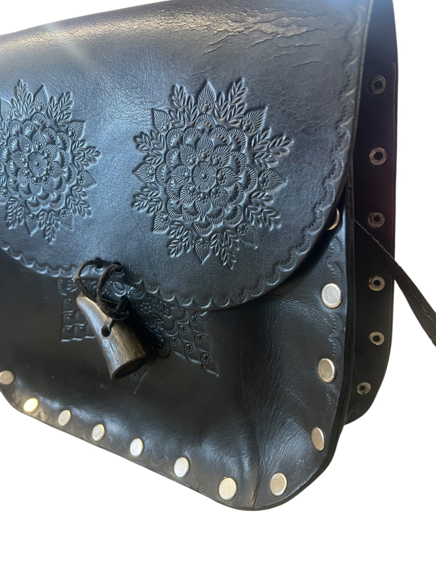 BLACK TOOLED LEATHER BAG