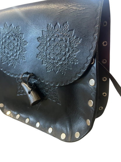 BLACK TOOLED LEATHER BAG