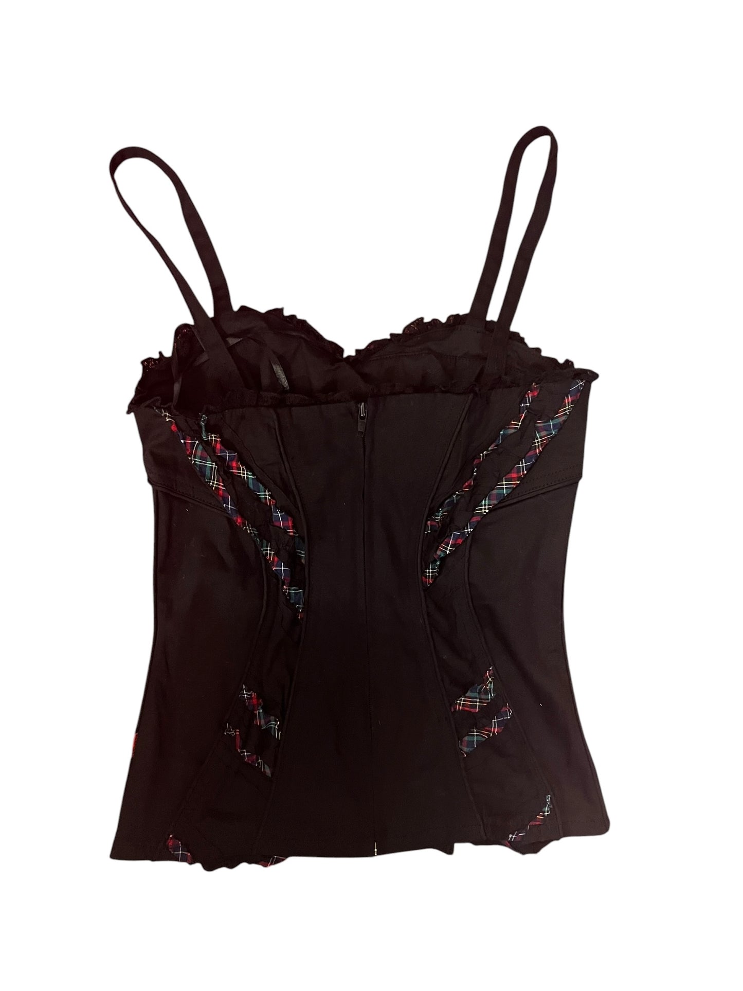 TRIPP NYC BLACK & TARTAN CORSET TOP | M