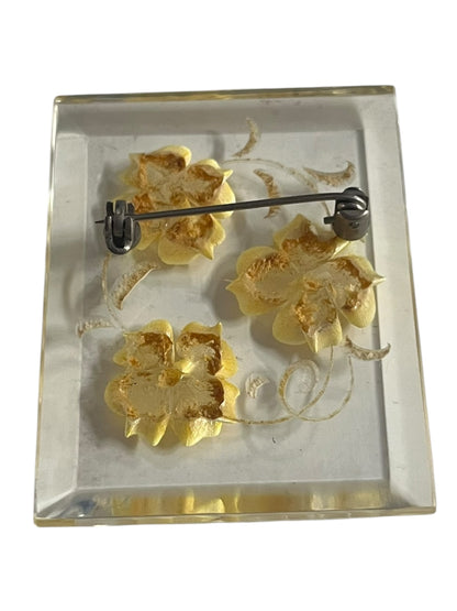 RECTANGULAR YELLOW LUCITE BROOCH