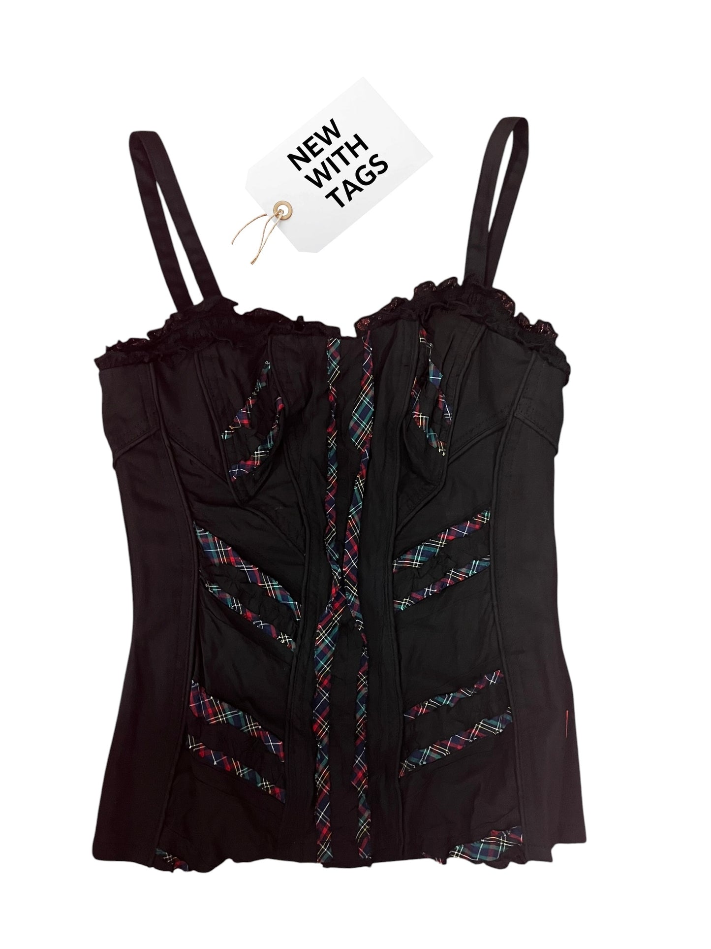 TRIPP NYC BLACK & TARTAN CORSET TOP | M