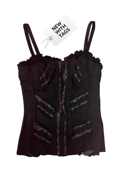 TRIPP NYC BLACK & TARTAN CORSET TOP | M