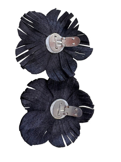 BLACK FLORAL LEATHER SHOE CLIPS