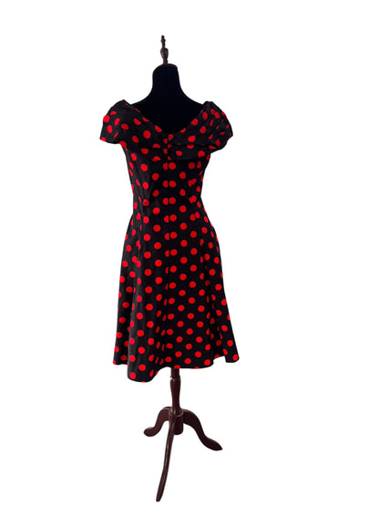 H&R RED POLKA DOT BLACK DRESS | 14