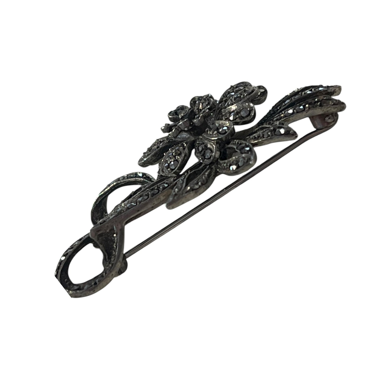 FLORAL BOW & FLOWER MARCASITE BROOCH