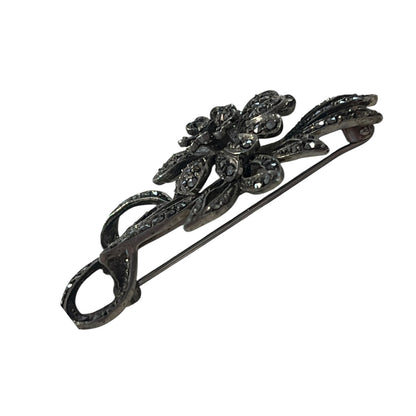 FLORAL BOW & FLOWER MARCASITE BROOCH