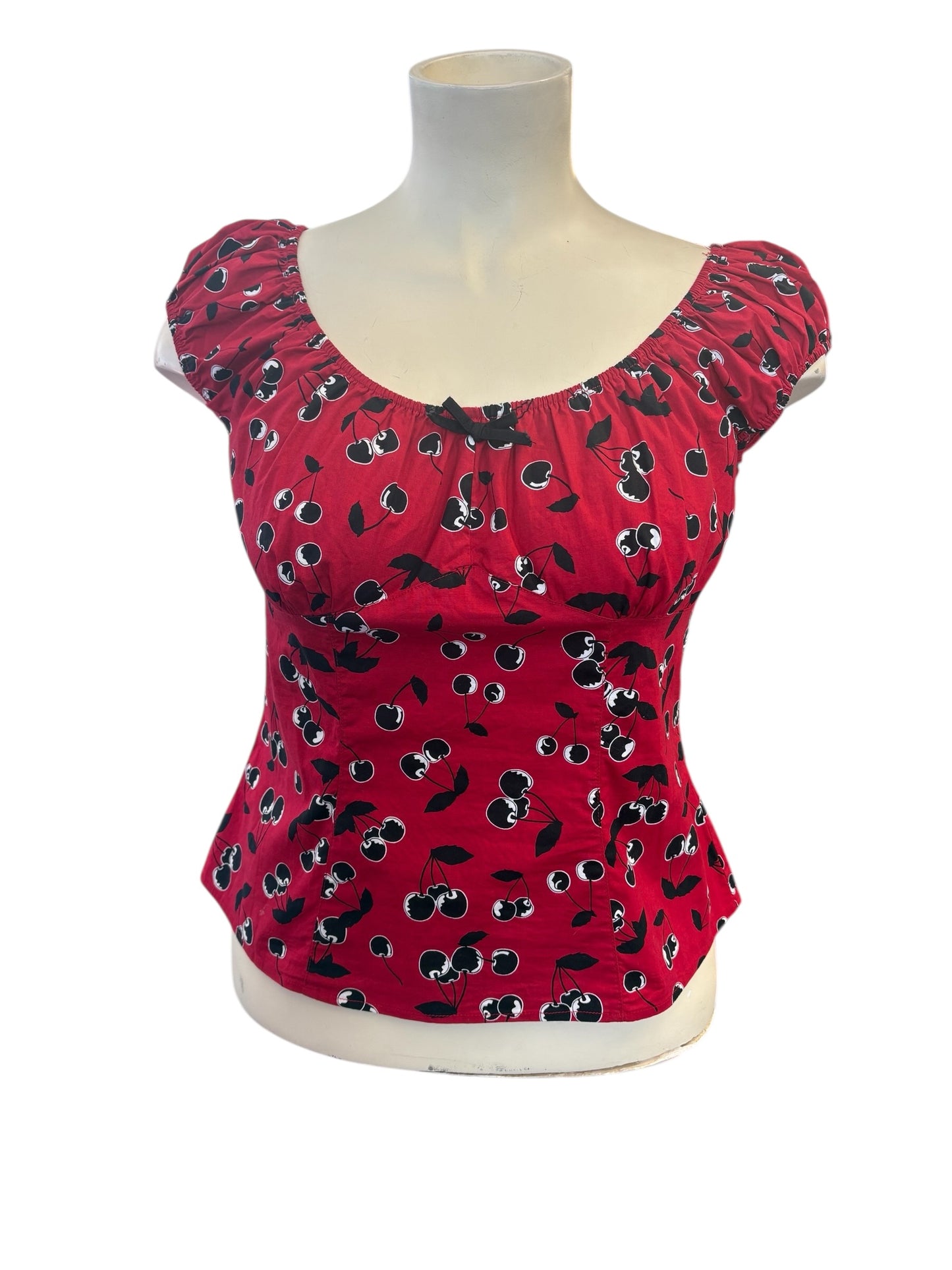 HELL BUNNY RED CHERRY PEASANT TOP | XL