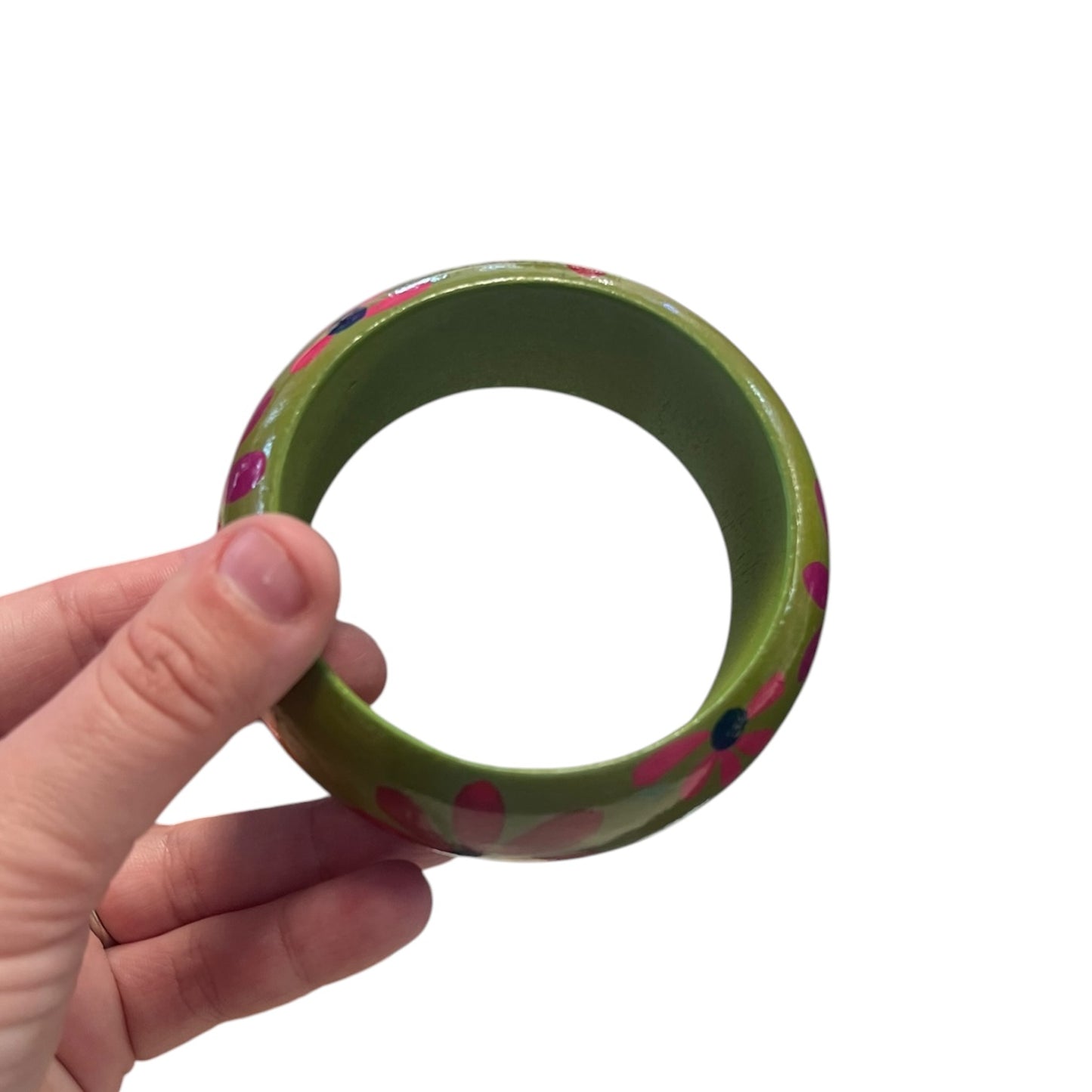 PAINTED GREEN & FLORAL WOOD BANGLE