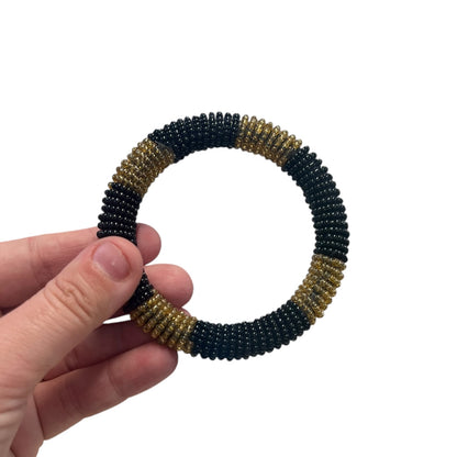 BLACK & GOLD BEADED BANGLE