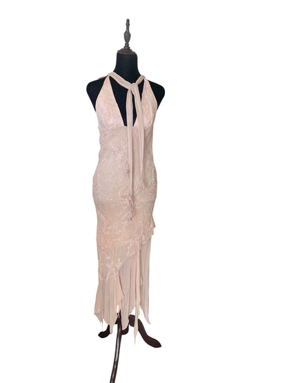 JENNY BANNISTER PINK BEADED SILK DRESS | 10