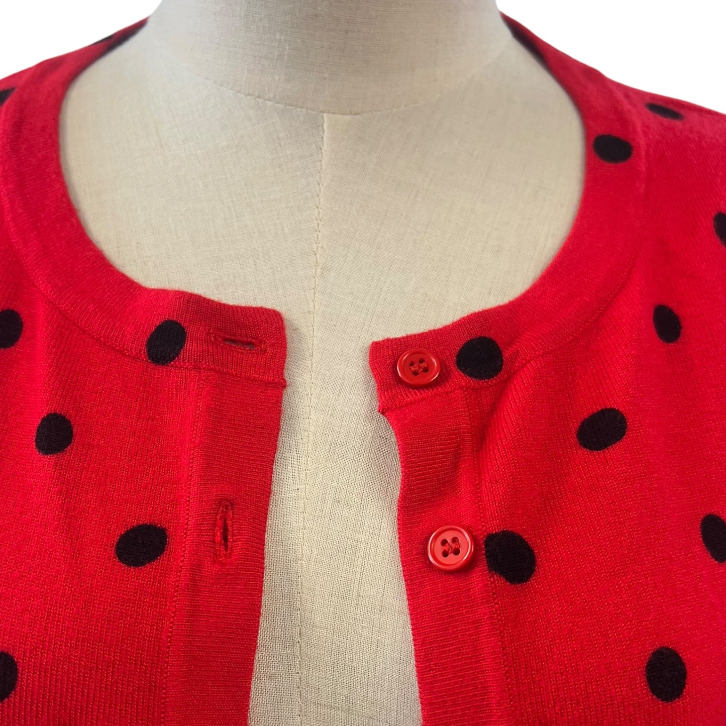 JACQUI E RED POLKADOT CARDIGAN | S