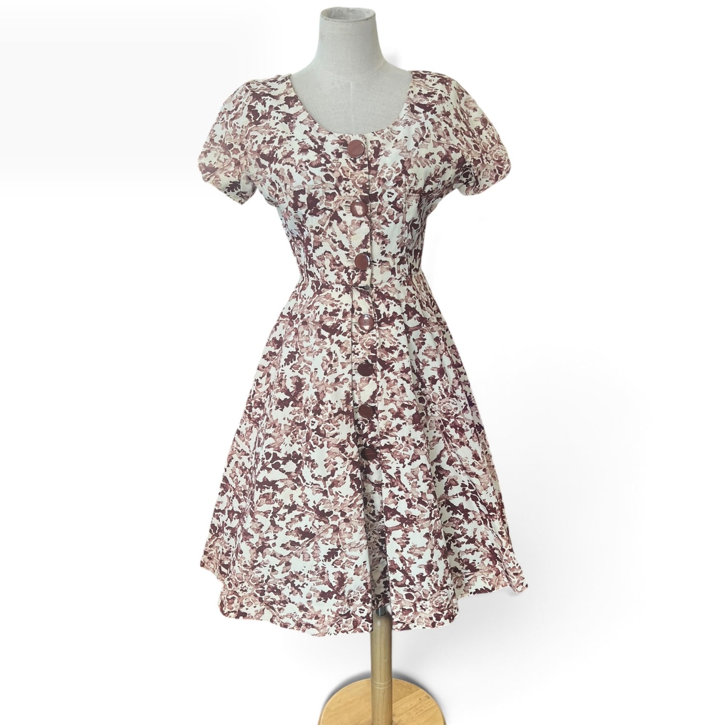 BROWN & CREAM 1950s DRESS | 6-8