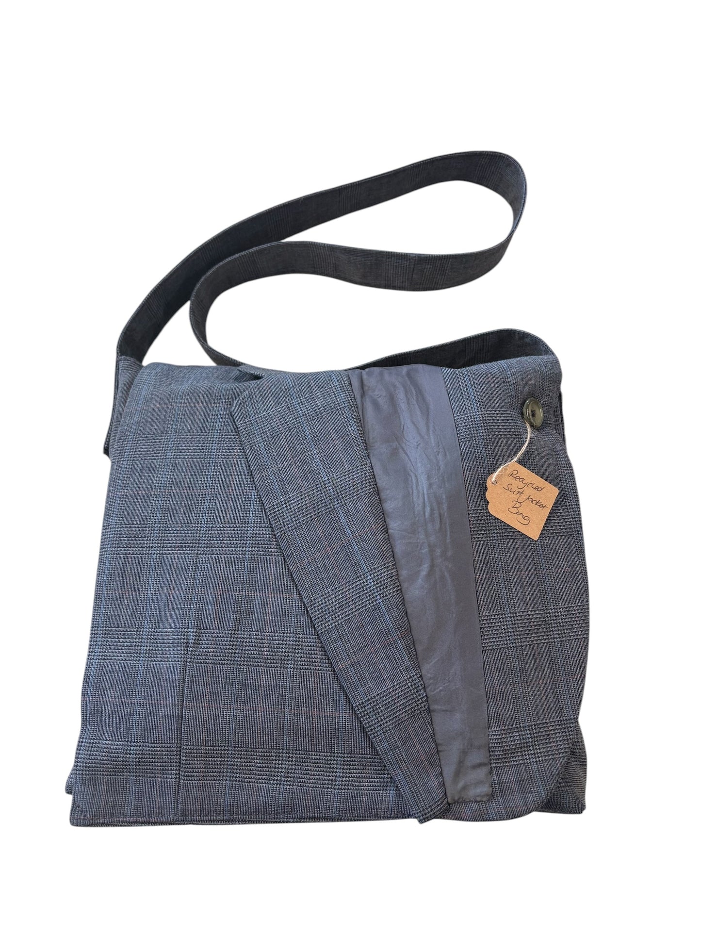 BLUE GREY RECYCLED SUIT JACKET SATCHEL