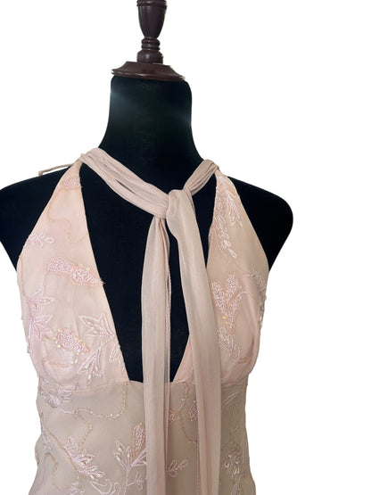 JENNY BANNISTER PINK BEADED SILK DRESS | 10