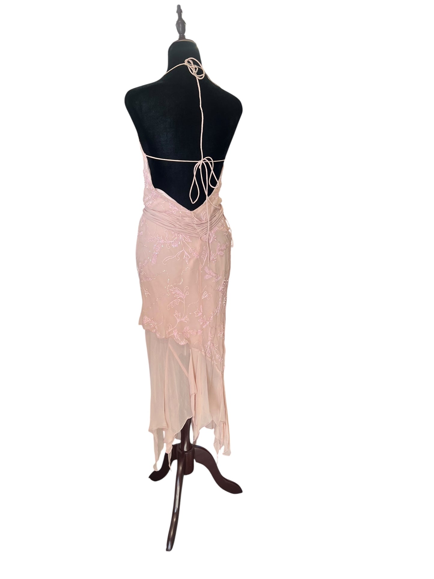 JENNY BANNISTER PINK BEADED SILK DRESS | 10