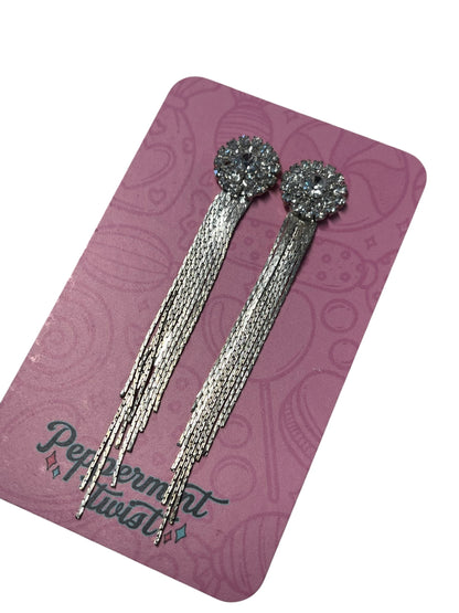 LONG DIAMANTE SILVER EARRINGS