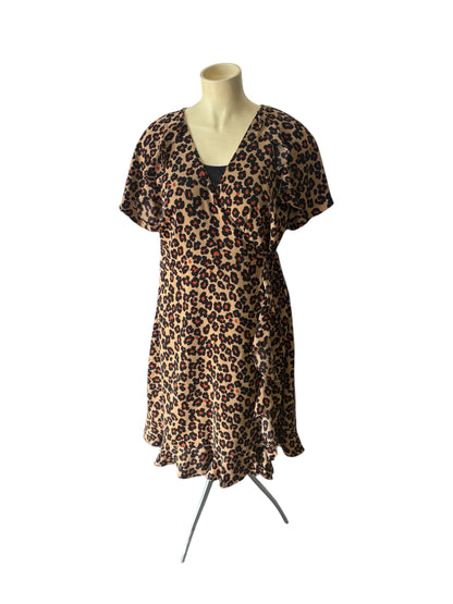 STELLA ROYAL LEOPARD WRAP DRESS | S (16-22)