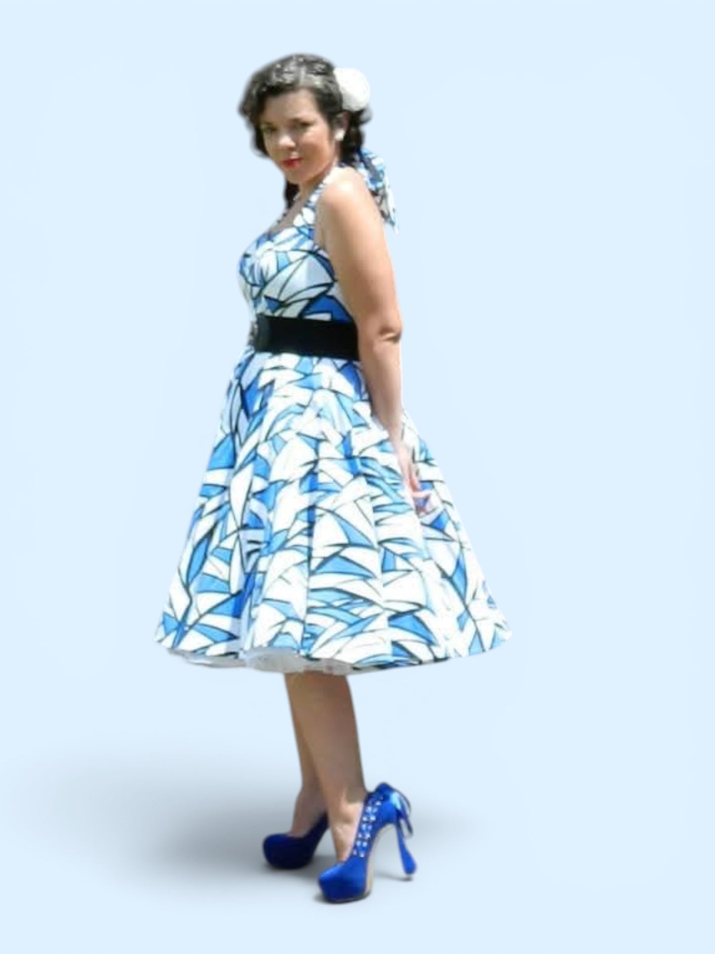 BLUE & WHITE GEOMETRIC DRESS | M