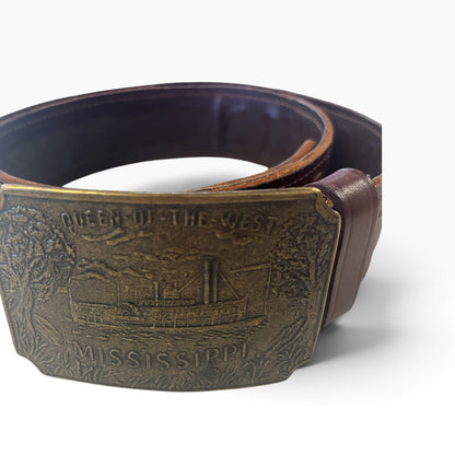 MISSISSIPPI BROWN LEATHER BELT 86-104cm