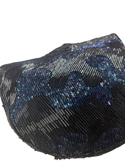BLACK & BLUE BEADED SHOULDER BAG