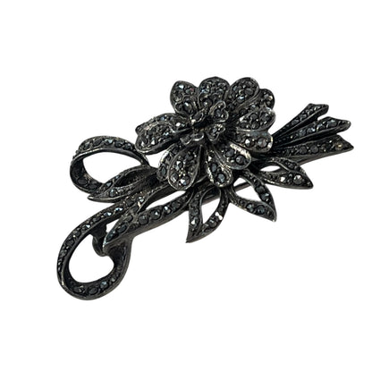 FLORAL BOW & FLOWER MARCASITE BROOCH