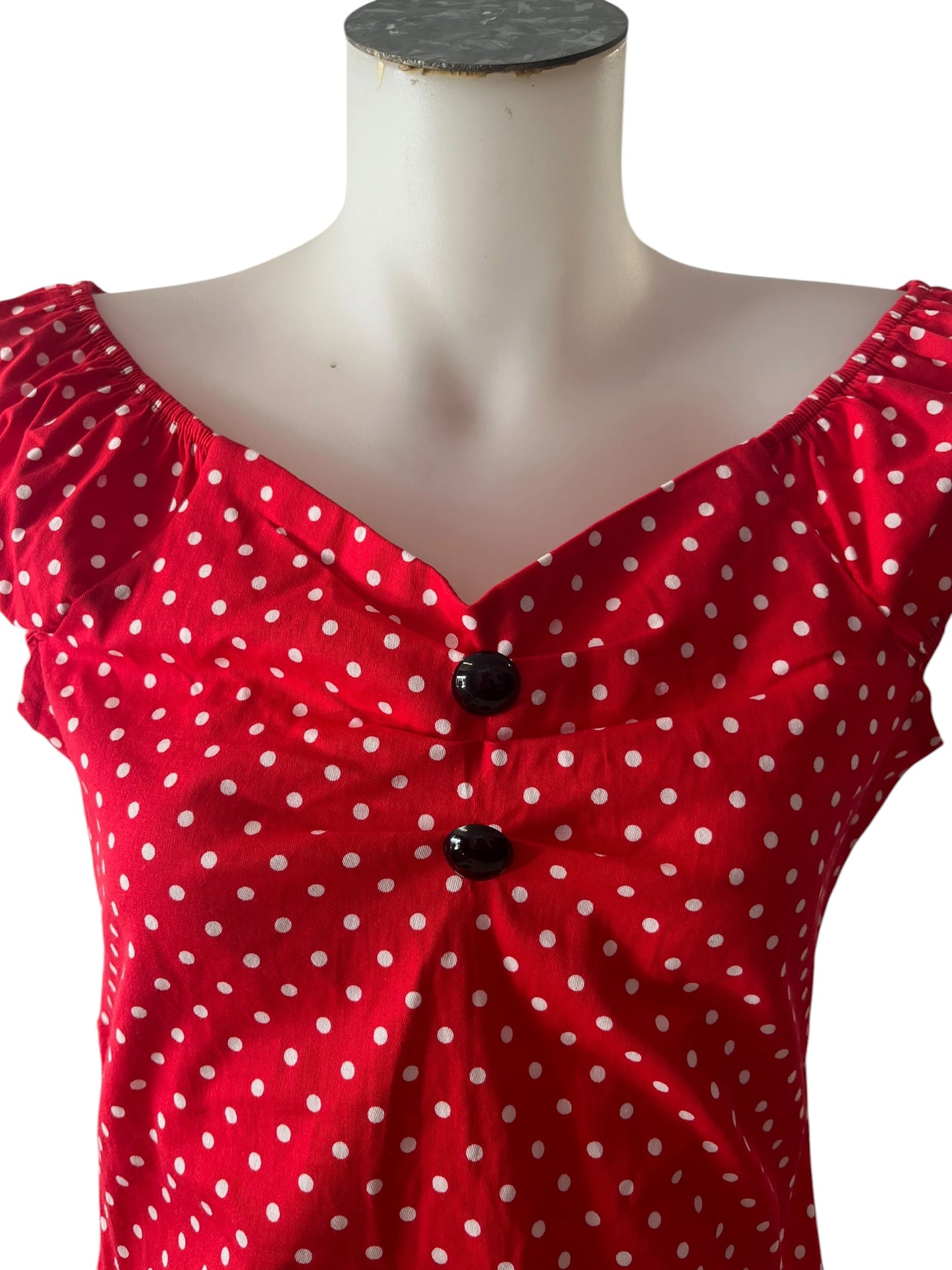 RED POLKA DOT PEASANT TOP | S