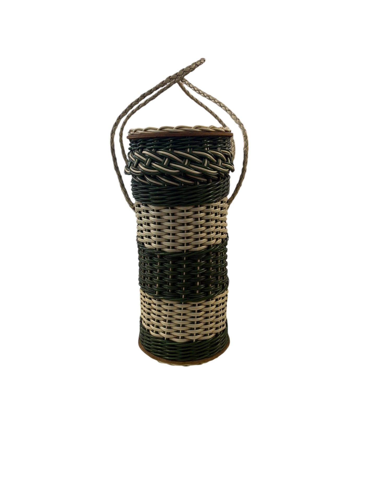 GREEN & WHITE WICKER BAG