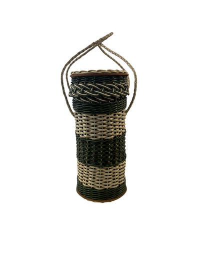 GREEN & WHITE WICKER BAG