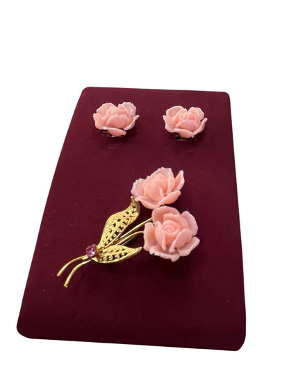DEAD STOCK ROSE EARRINGS & BROOCH