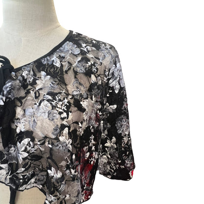 BLACK & GREY ROSE LACE SHAWL