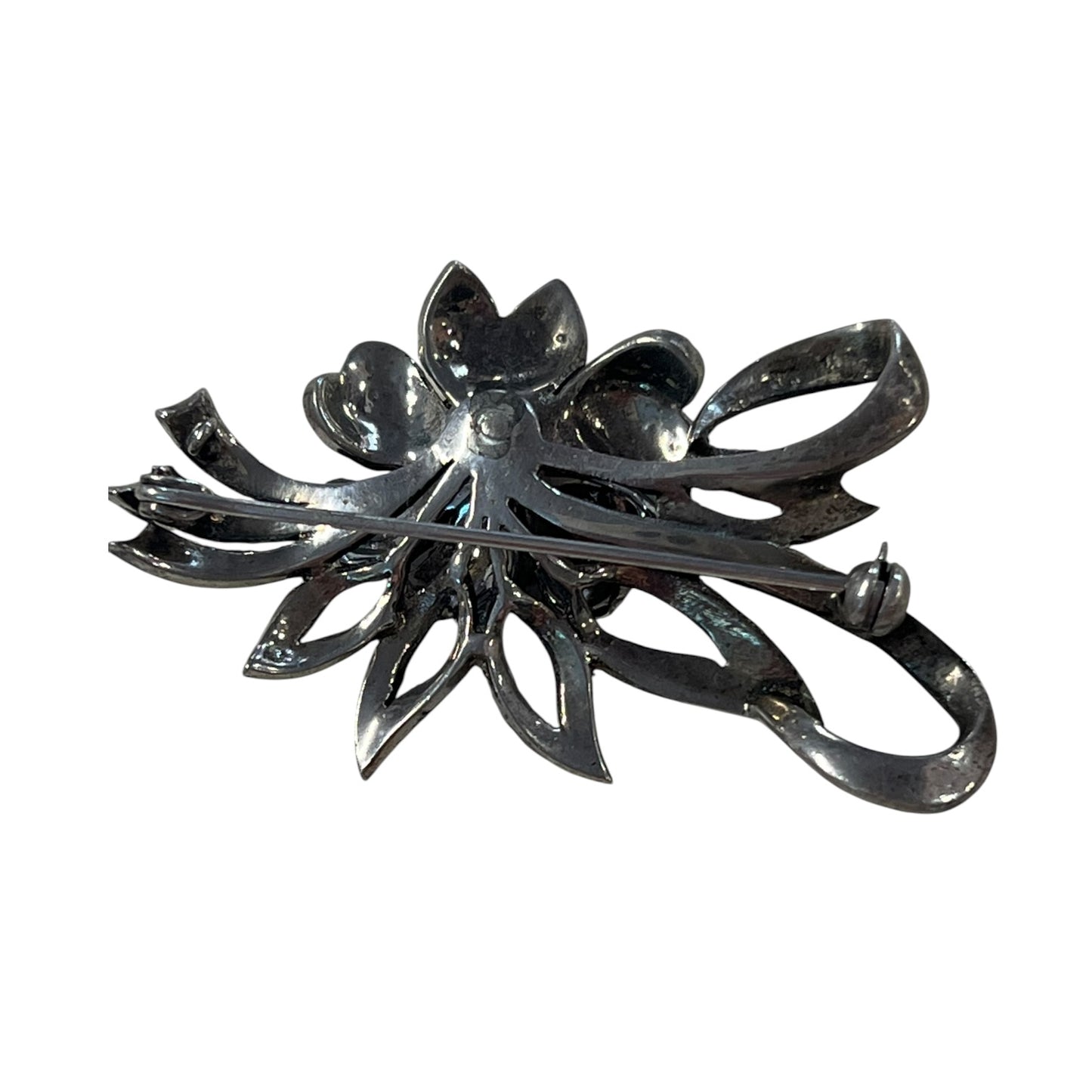 FLORAL BOW & FLOWER MARCASITE BROOCH