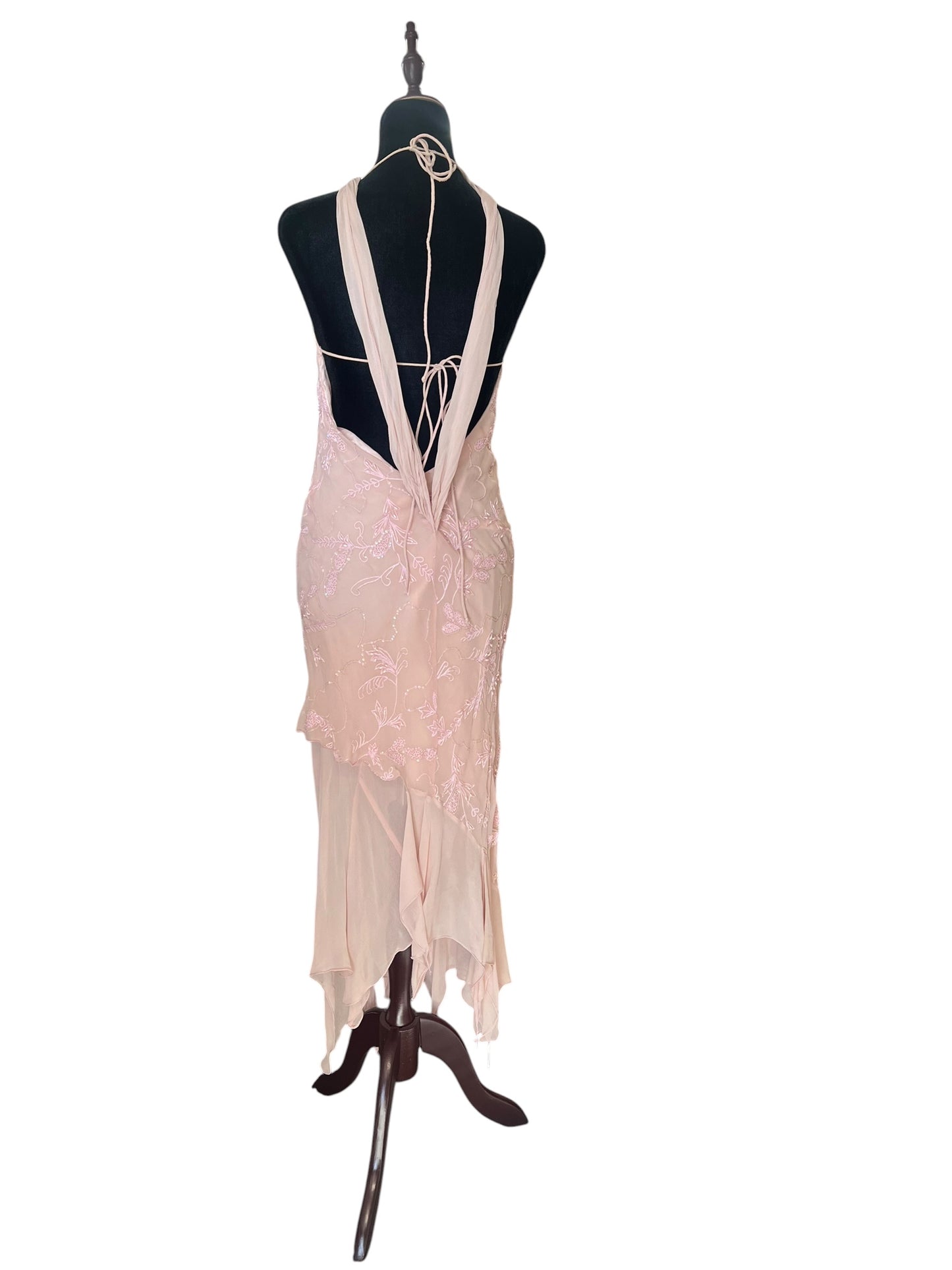 JENNY BANNISTER PINK BEADED SILK DRESS | 10