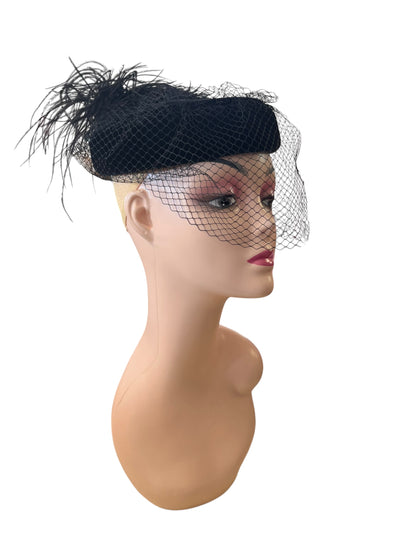 BLACK PILLBOX FASCINATOR