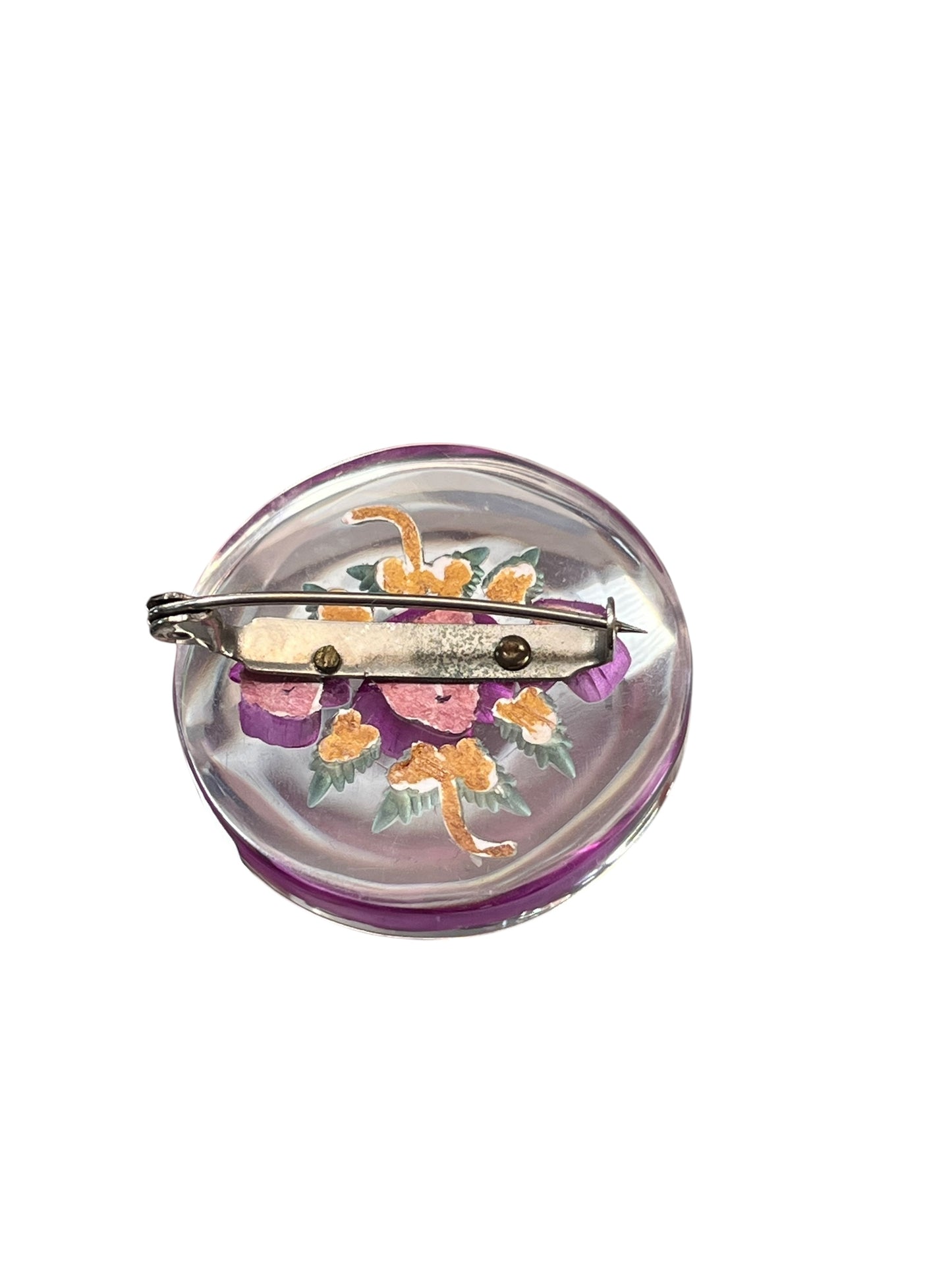 ROUND FUSCHIA ROSE LUCITE BROOCH