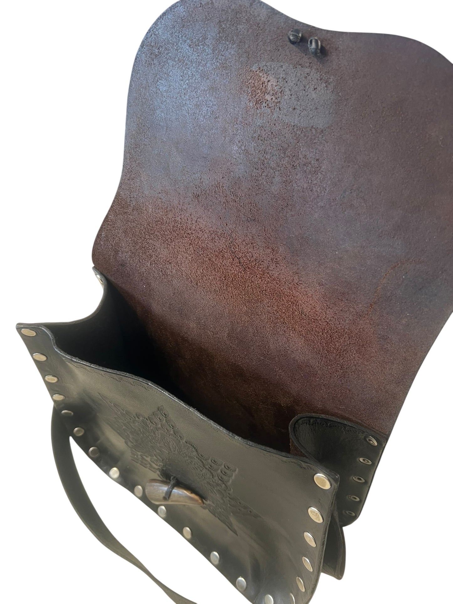 BLACK TOOLED LEATHER BAG