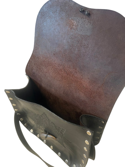 BLACK TOOLED LEATHER BAG