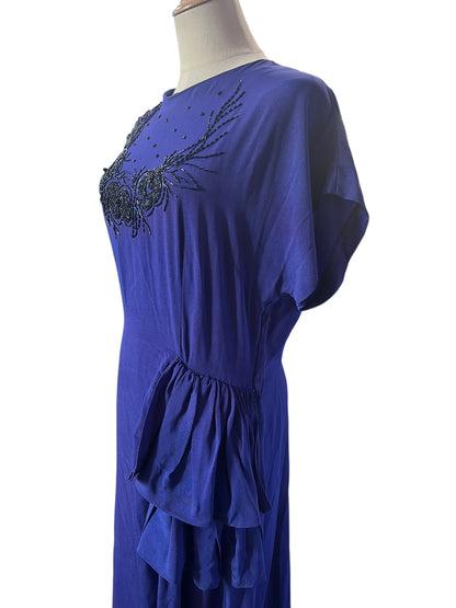 A BLUE SWAREE 1940S DRESS | 12