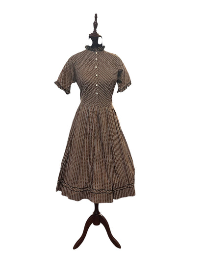 1950s BROWN & CREAM DRESS | 6