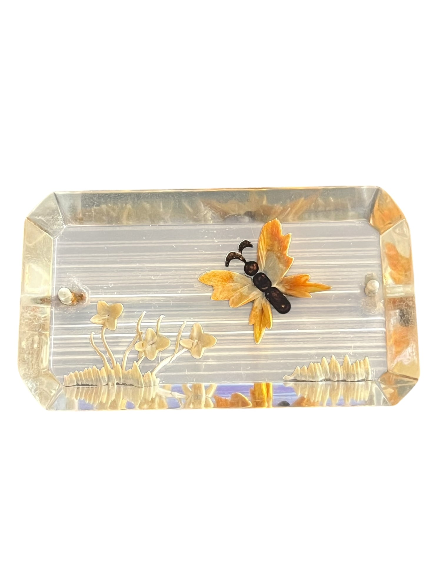 RETANGULAR BUTTERFLY LUCITE BROOCH