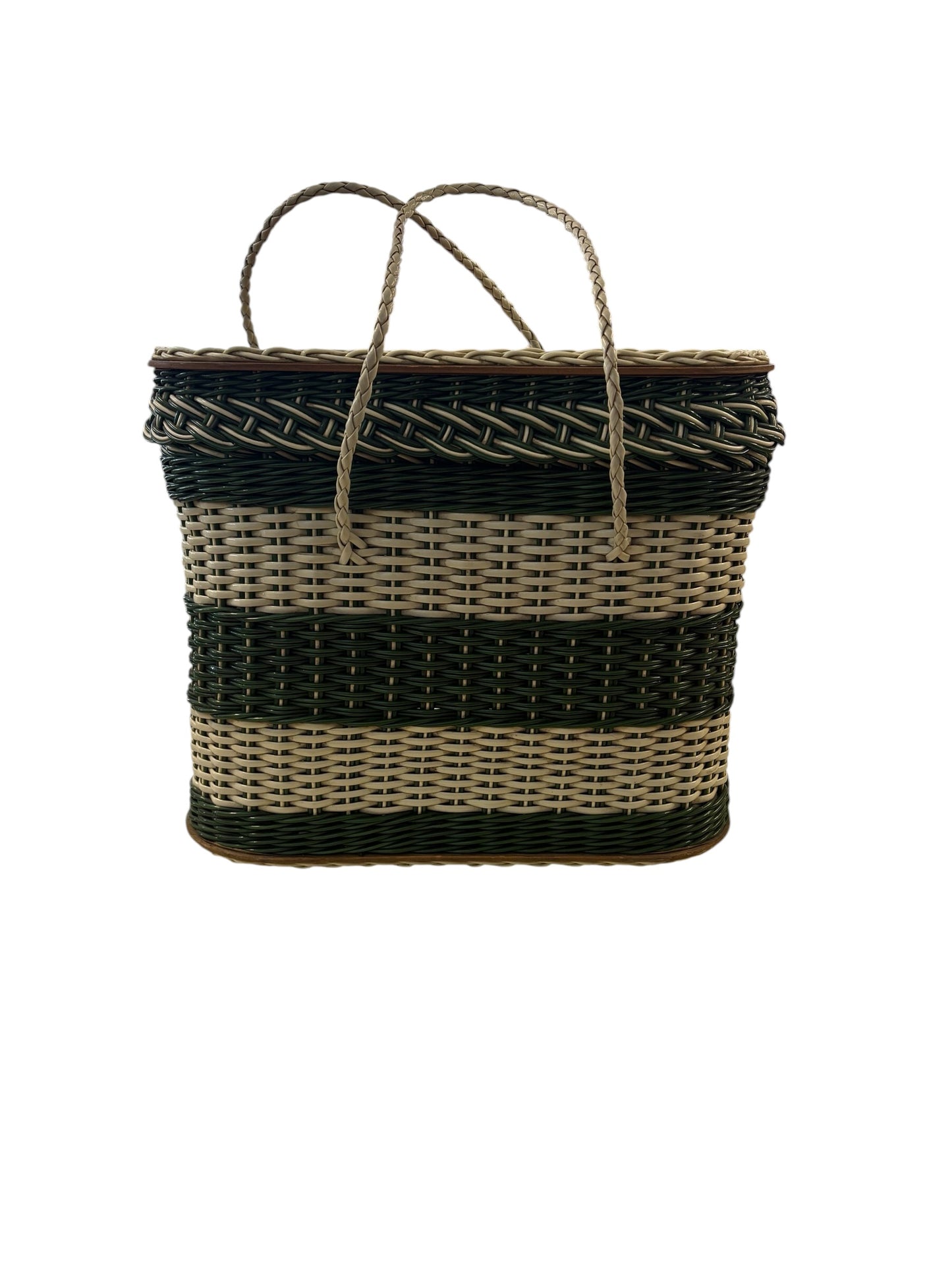 GREEN & WHITE WICKER BAG