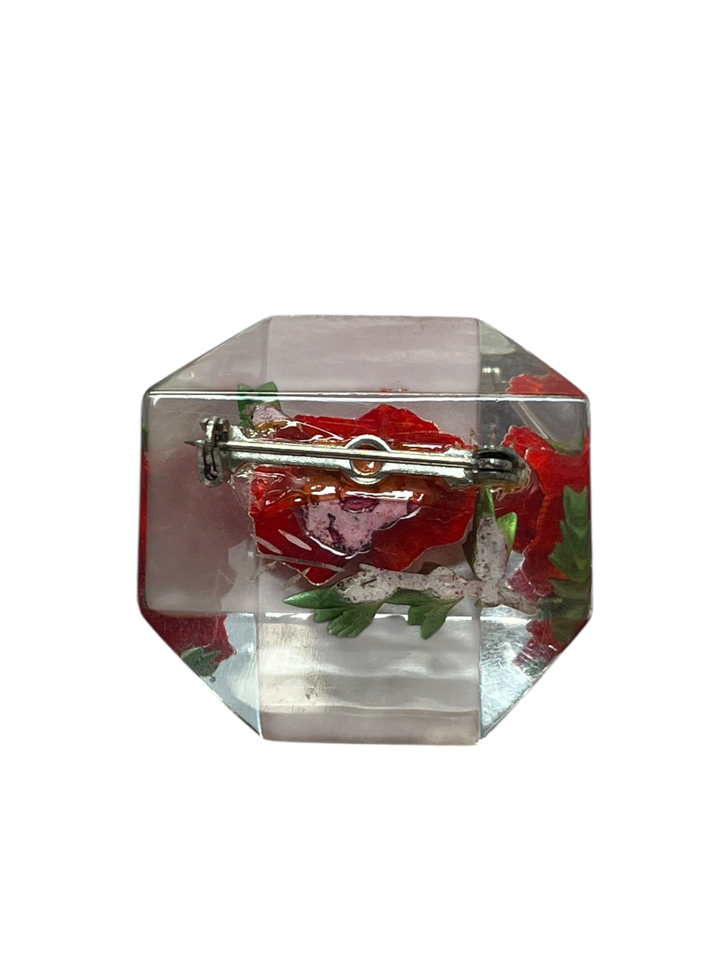 SQUARE RED ROSE BROOCH