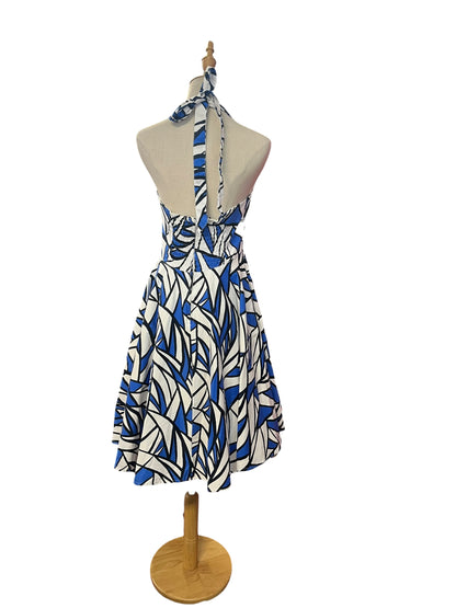 BLUE & WHITE GEOMETRIC DRESS | M